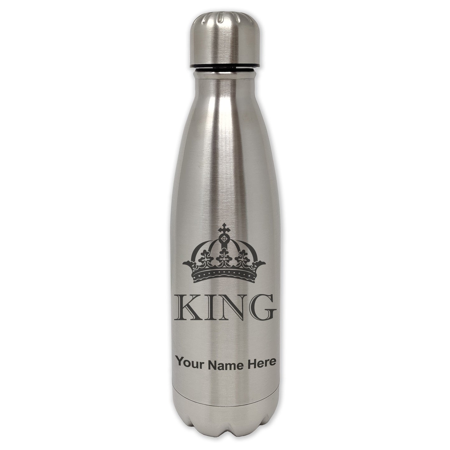 LaserGram Single Wall Water Bottle, King Crown, Personalized Engraving Included