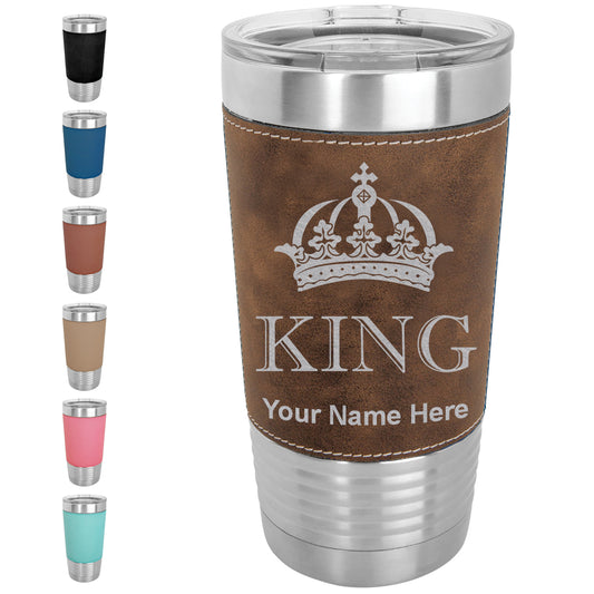 20oz Faux Leather Tumbler Mug, King Crown, Personalized Engraving Included - LaserGram Custom Engraved Gifts