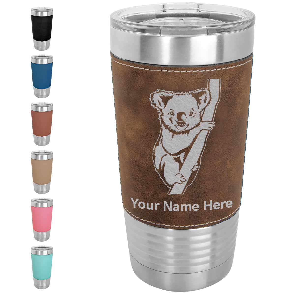 20oz Faux Leather Tumbler Mug, Koala Bear, Personalized Engraving Included - LaserGram Custom Engraved Gifts