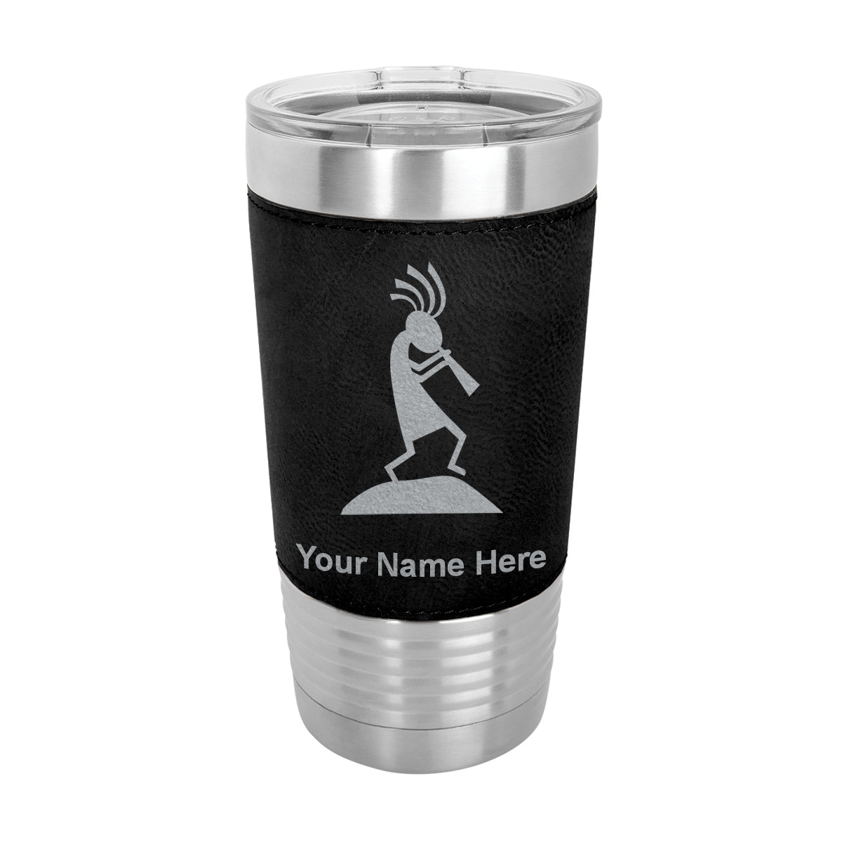 20oz Faux Leather Tumbler Mug, Kokopelli, Personalized Engraving Included - LaserGram Custom Engraved Gifts