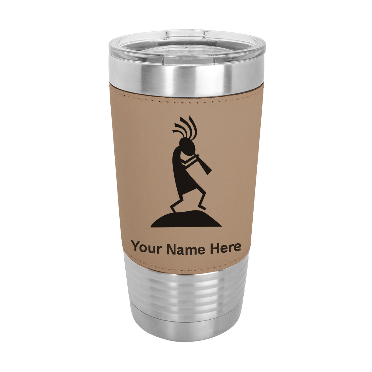 20oz Faux Leather Tumbler Mug, Kokopelli, Personalized Engraving Included - LaserGram Custom Engraved Gifts