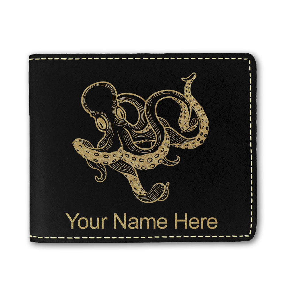 Faux Leather Bi-Fold Wallet, Kraken, Personalized Engraving Included