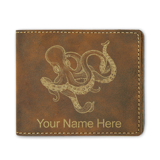 Faux Leather Bi-Fold Wallet, Kraken, Personalized Engraving Included