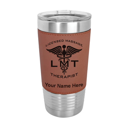 20oz Faux Leather Tumbler Mug, LMT Licensed Massage Therapist, Personalized Engraving Included - LaserGram Custom Engraved Gifts