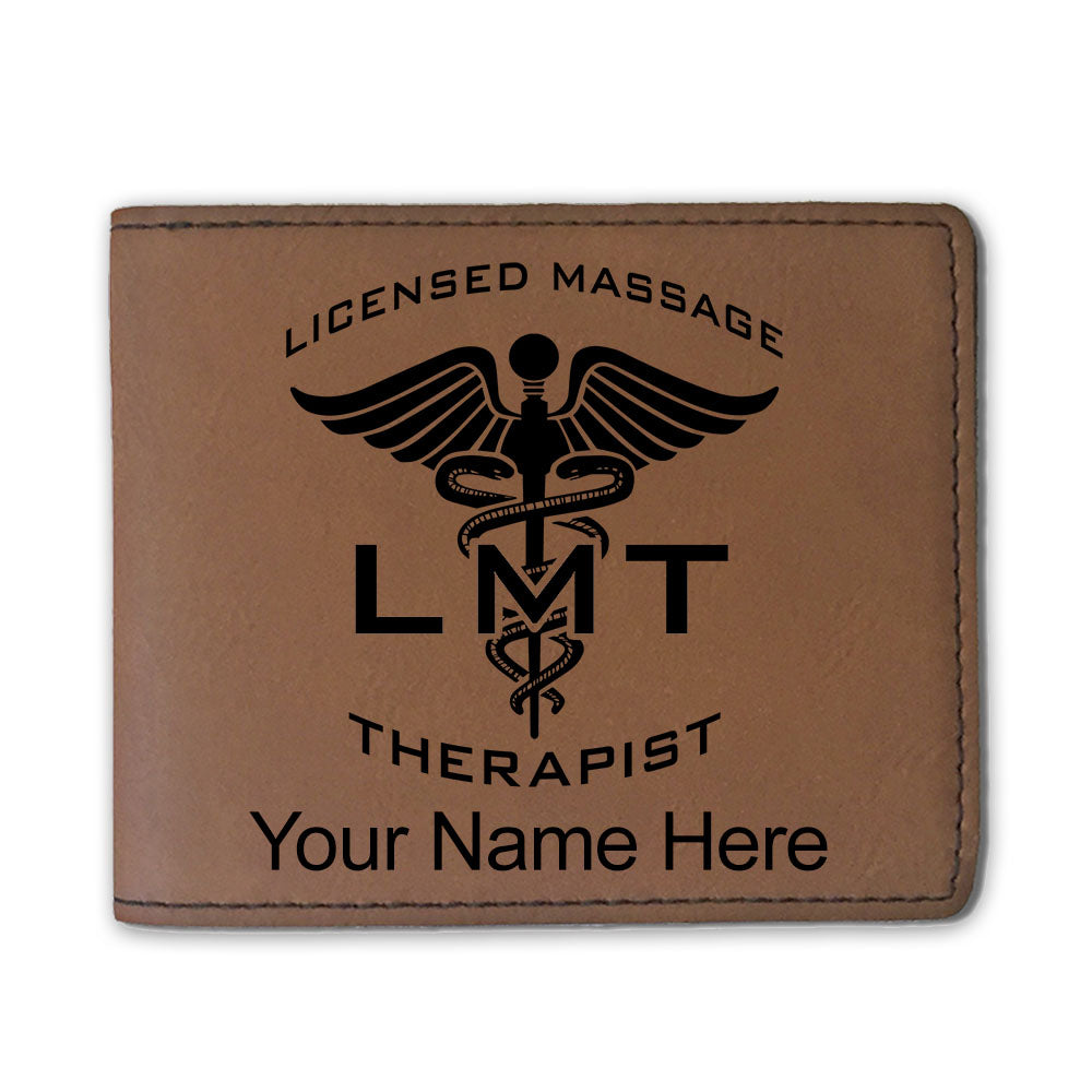 Faux Leather Bi-Fold Wallet, LMT Licensed Massage Therapist, Personalized Engraving Included