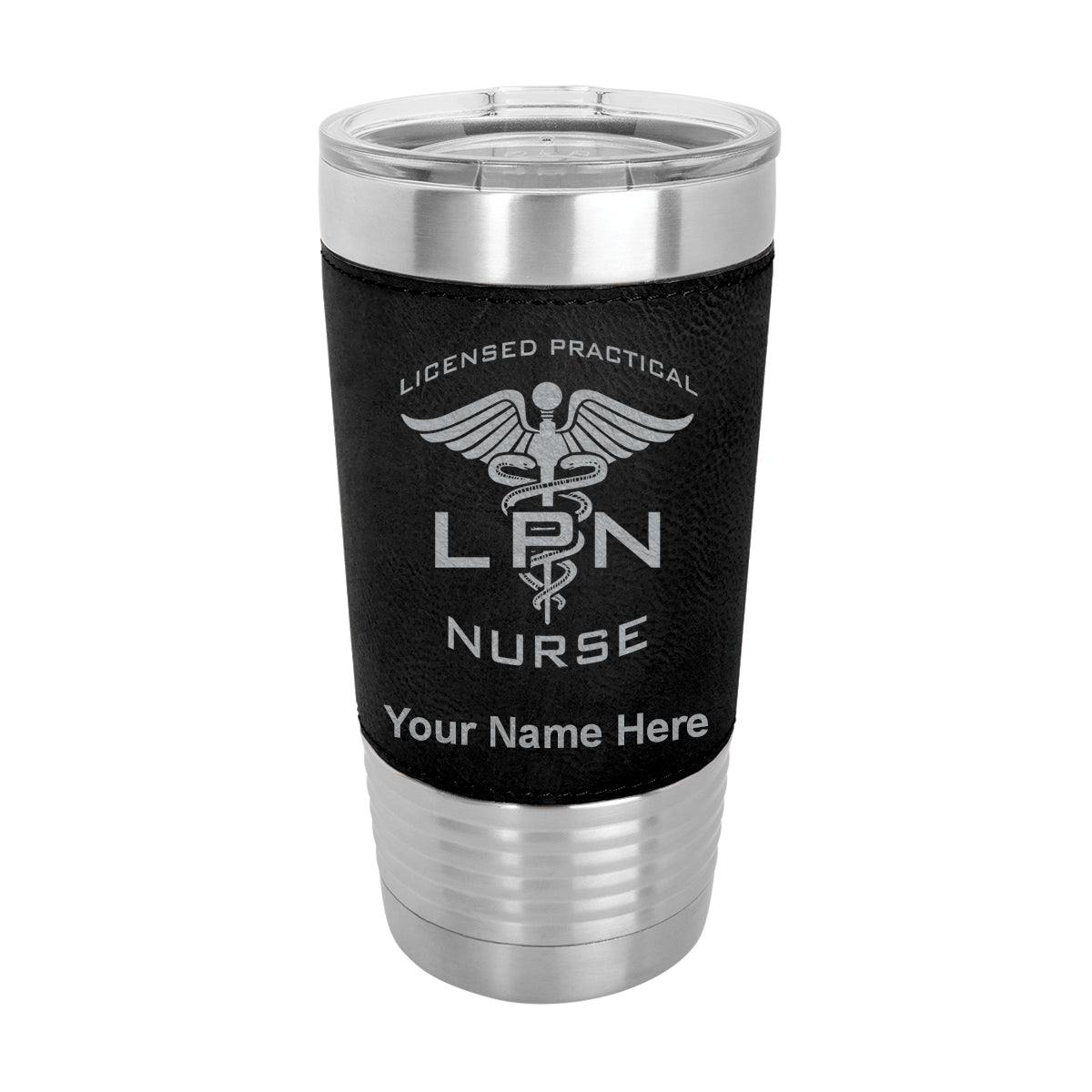 20oz Faux Leather Tumbler Mug, LPN Licensed Practical Nurse, Personalized Engraving Included - LaserGram Custom Engraved Gifts