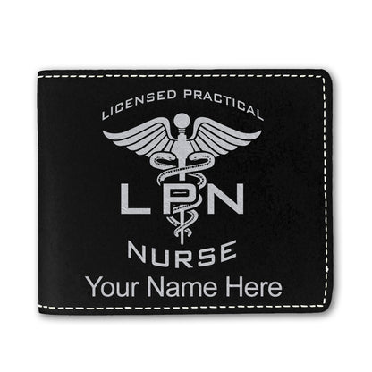 Faux Leather Bi-Fold Wallet, LPN Licensed Practical Nurse, Personalized Engraving Included