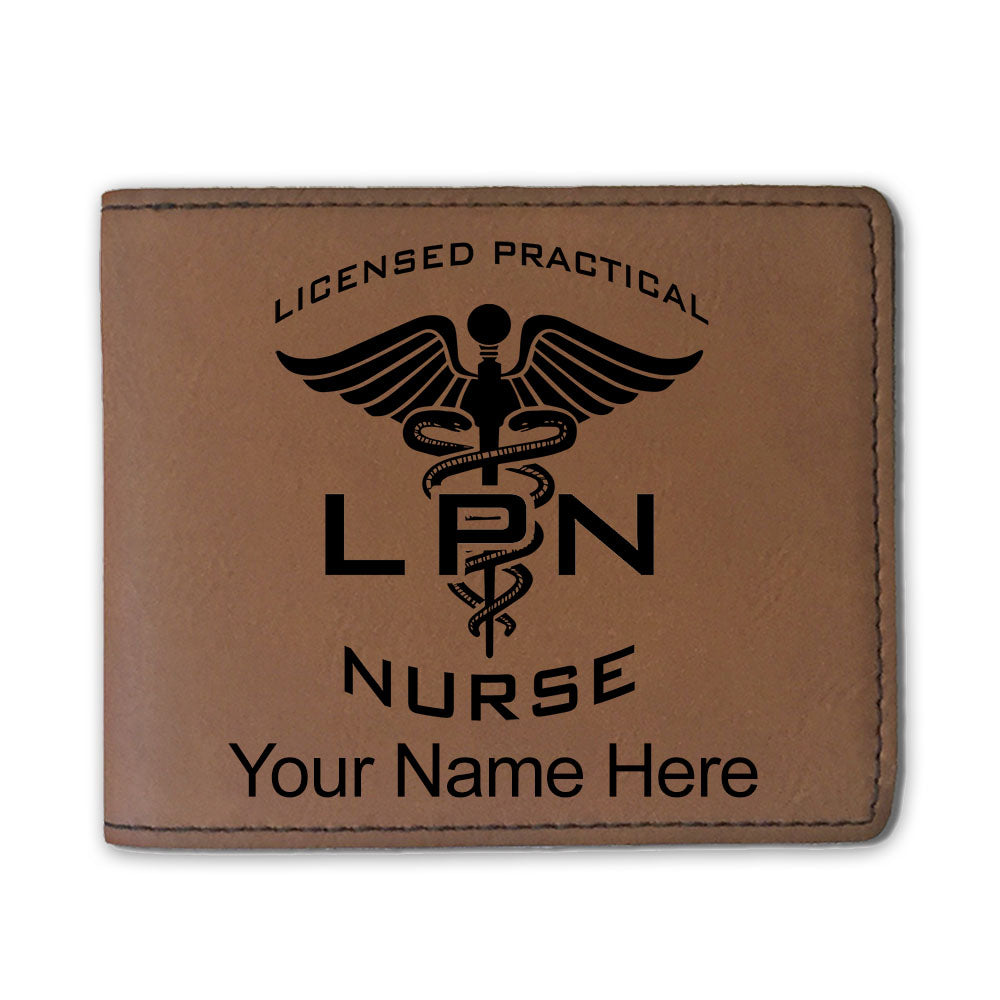 Faux Leather Bi-Fold Wallet, LPN Licensed Practical Nurse, Personalized Engraving Included