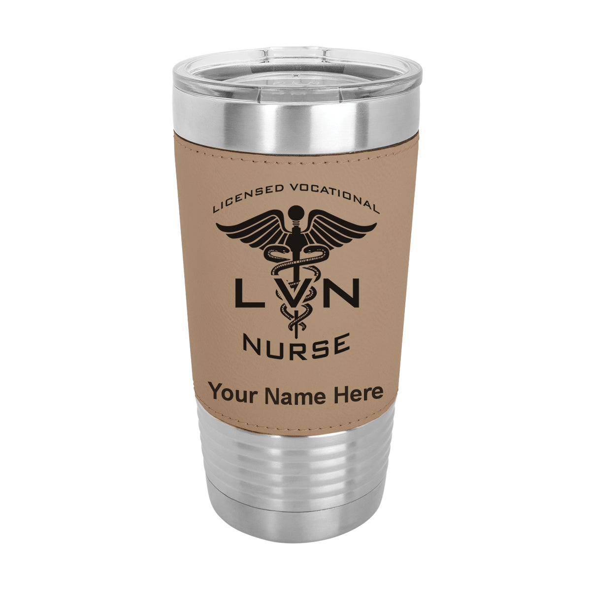 20oz Faux Leather Tumbler Mug, LVN Licensed Vocational Nurse, Personalized Engraving Included - LaserGram Custom Engraved Gifts