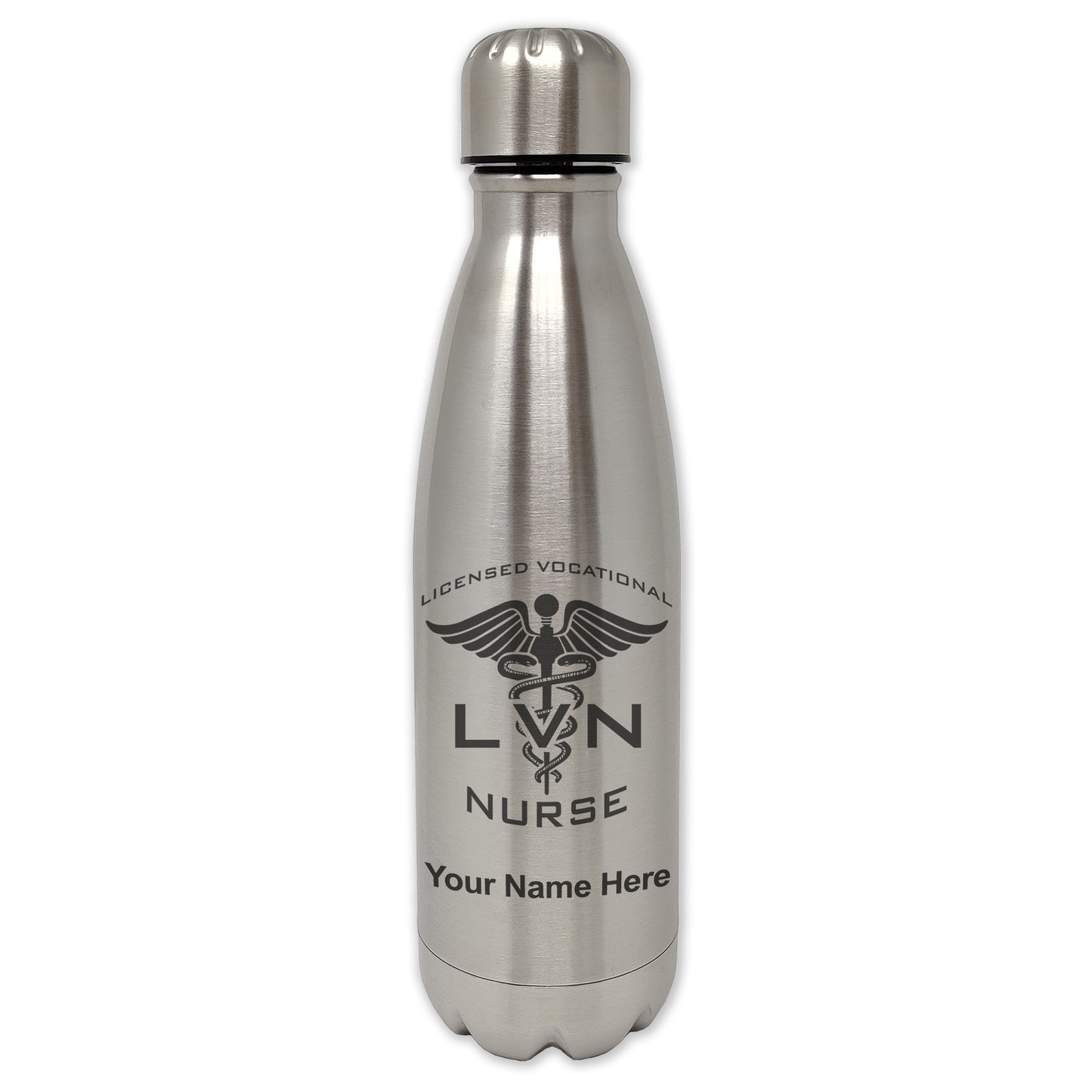 LaserGram Single Wall Water Bottle, LVN Licensed Vocational Nurse, Personalized Engraving Included