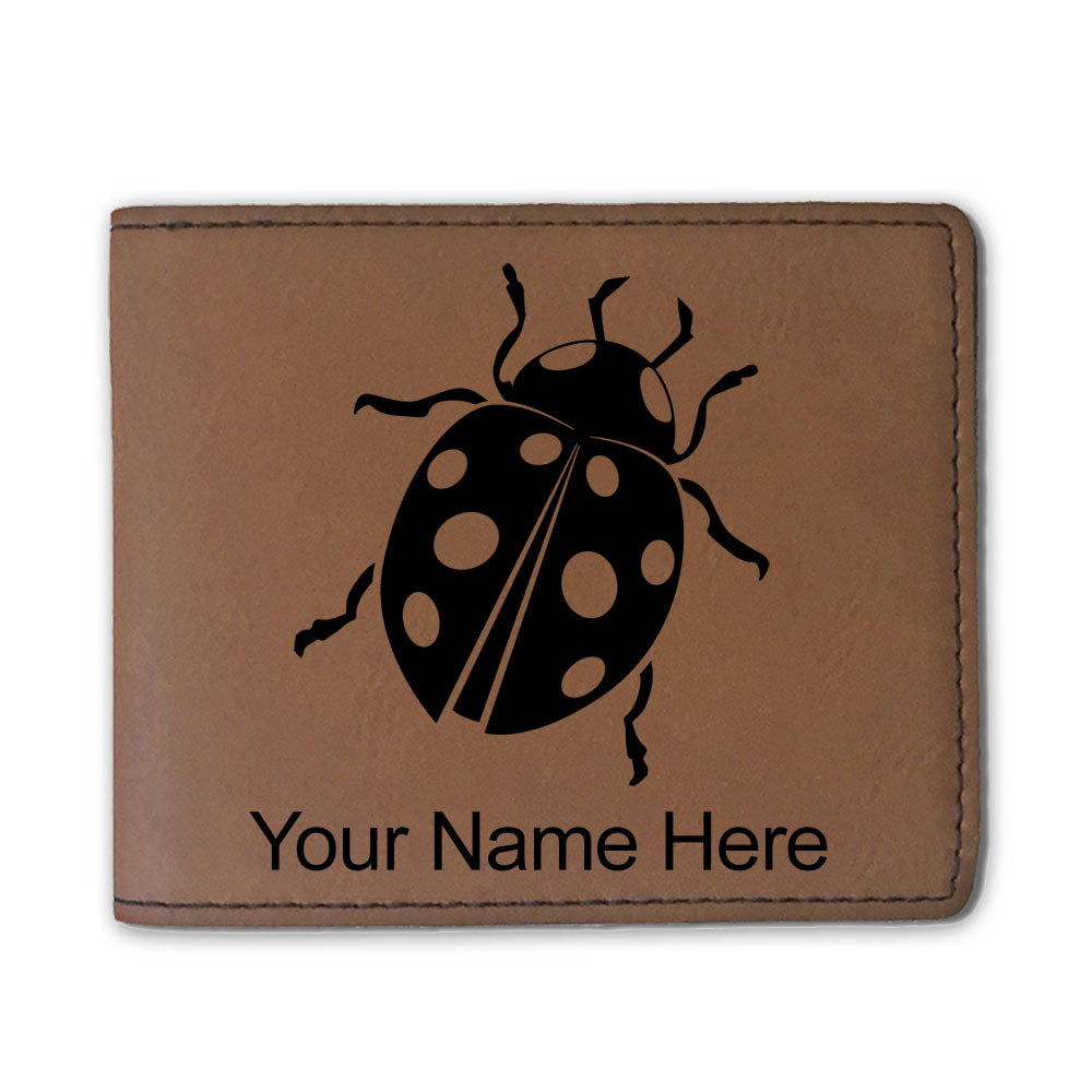 Faux Leather Bi-Fold Wallet, Ladybug, Personalized Engraving Included