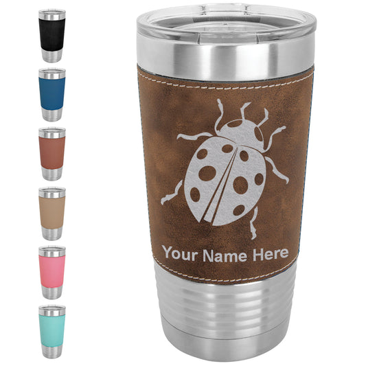 20oz Faux Leather Tumbler Mug, Ladybug, Personalized Engraving Included - LaserGram Custom Engraved Gifts