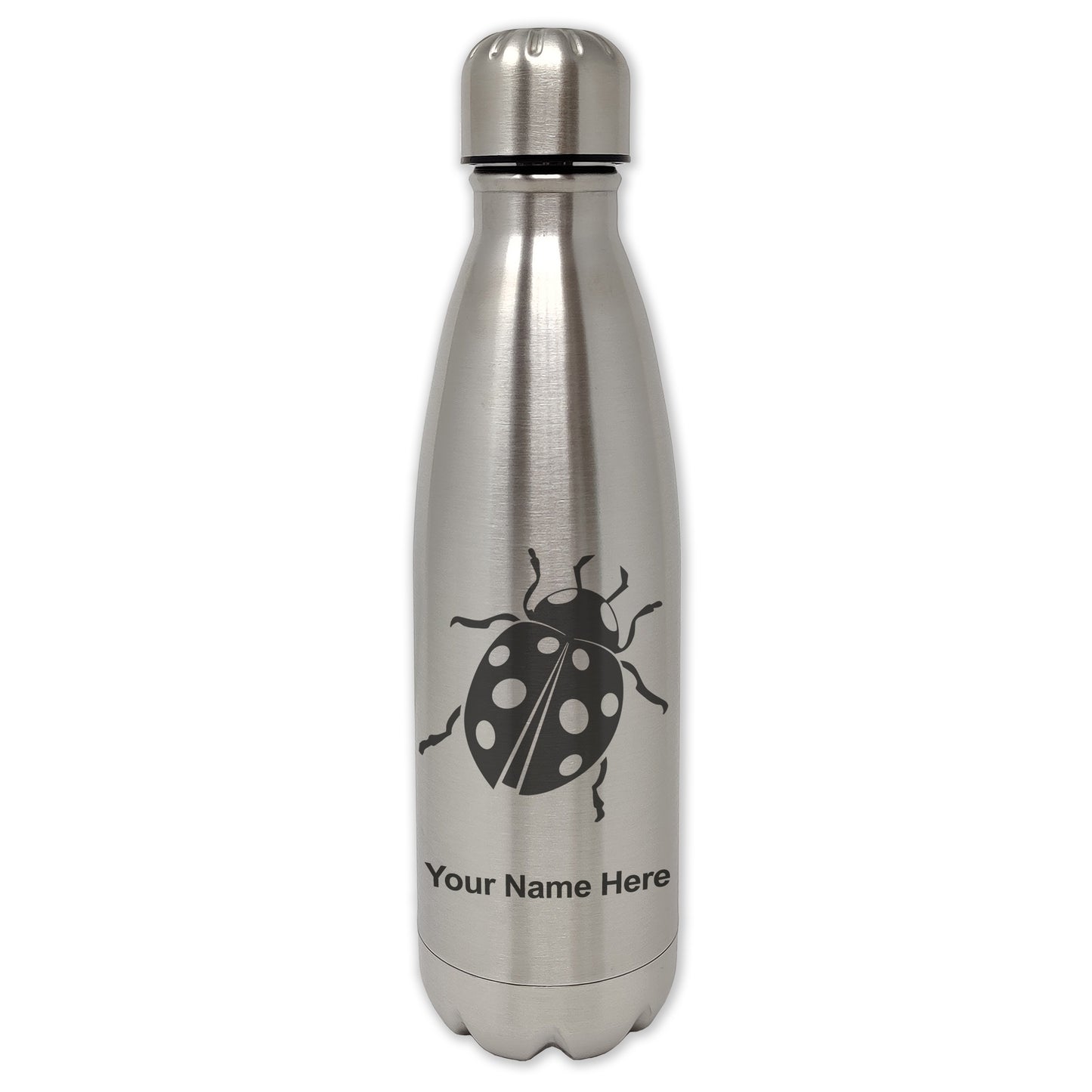 LaserGram Single Wall Water Bottle, Ladybug, Personalized Engraving Included