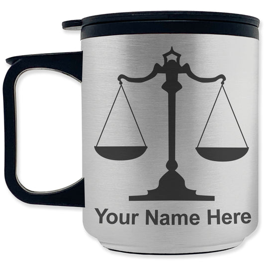 Coffee Travel Mug, Law Scale, Personalized Engraving Included