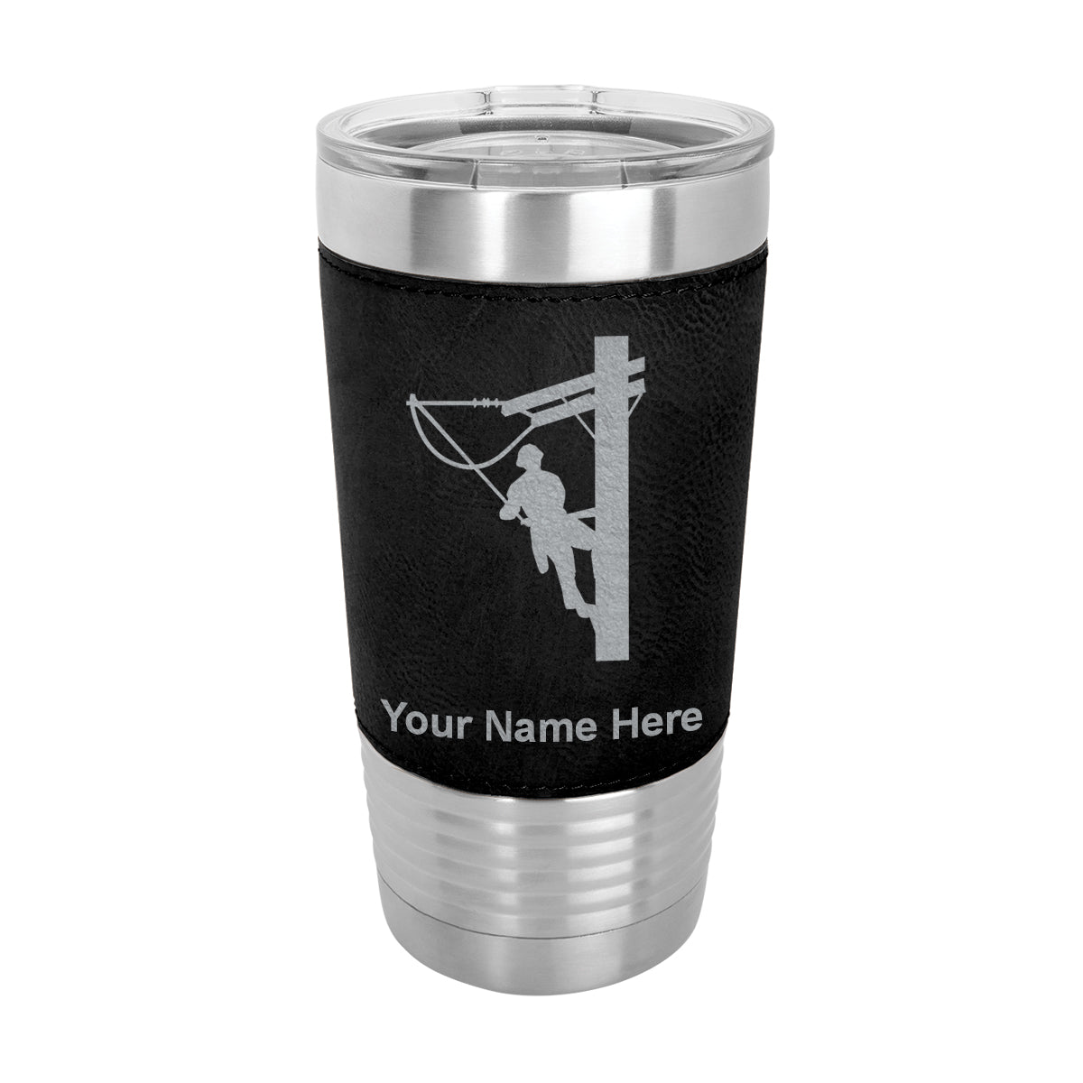 20oz Faux Leather Tumbler Mug, Lineman, Personalized Engraving Included - LaserGram Custom Engraved Gifts