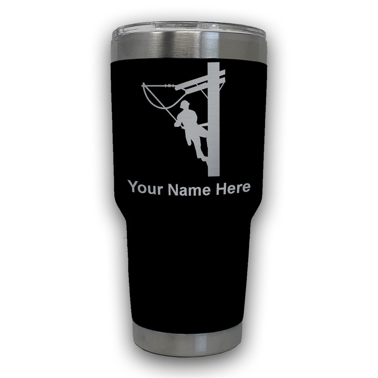 LaserGram 30oz Tumbler Mug, Lineman, Personalized Engraving Included