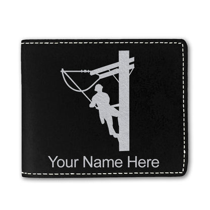 Faux Leather Bi-Fold Wallet, Lineman, Personalized Engraving Included