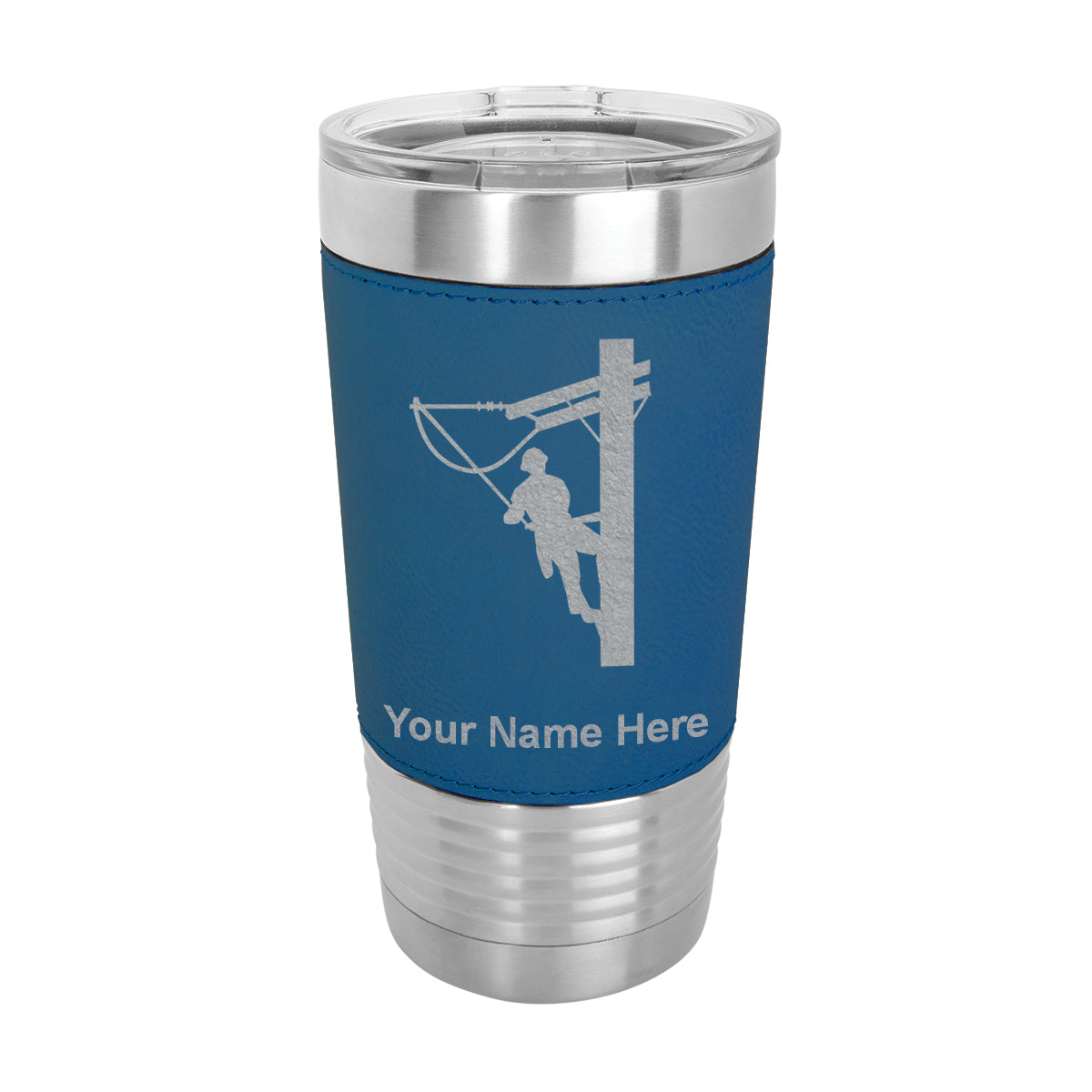 20oz Faux Leather Tumbler Mug, Lineman, Personalized Engraving Included - LaserGram Custom Engraved Gifts