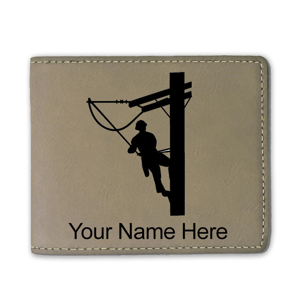 Faux Leather Bi-Fold Wallet, Lineman, Personalized Engraving Included