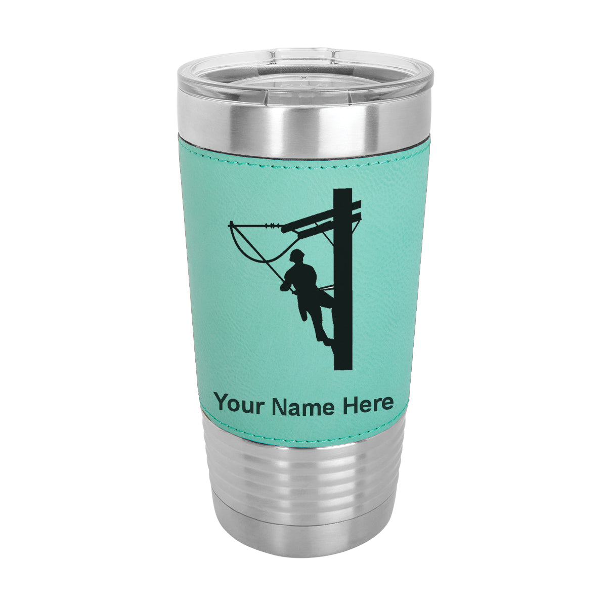 20oz Faux Leather Tumbler Mug, Lineman, Personalized Engraving Included - LaserGram Custom Engraved Gifts