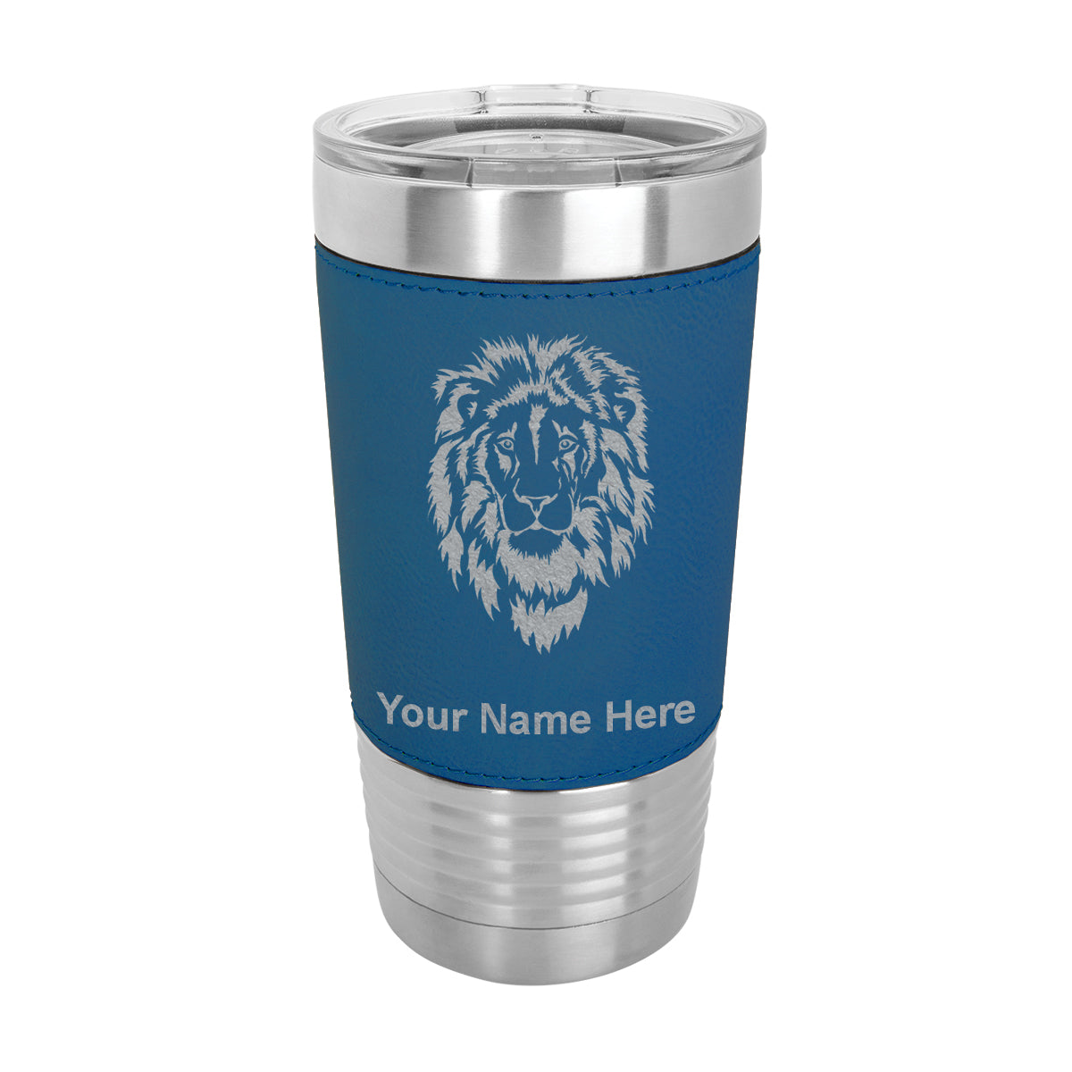 20oz Faux Leather Tumbler Mug, Lion Head, Personalized Engraving Included - LaserGram Custom Engraved Gifts