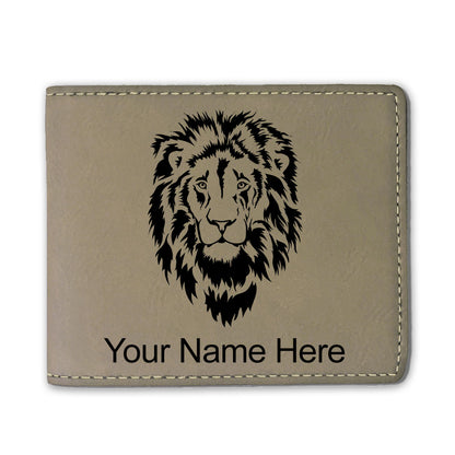 Faux Leather Bi-Fold Wallet, Lion Head, Personalized Engraving Included