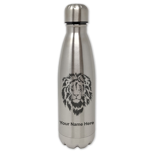 LaserGram Single Wall Water Bottle, Lion Head, Personalized Engraving Included