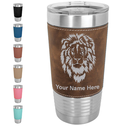 20oz Faux Leather Tumbler Mug, Lion Head, Personalized Engraving Included - LaserGram Custom Engraved Gifts