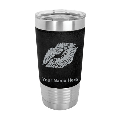 20oz Faux Leather Tumbler Mug, Lipstick Kiss, Personalized Engraving Included - LaserGram Custom Engraved Gifts