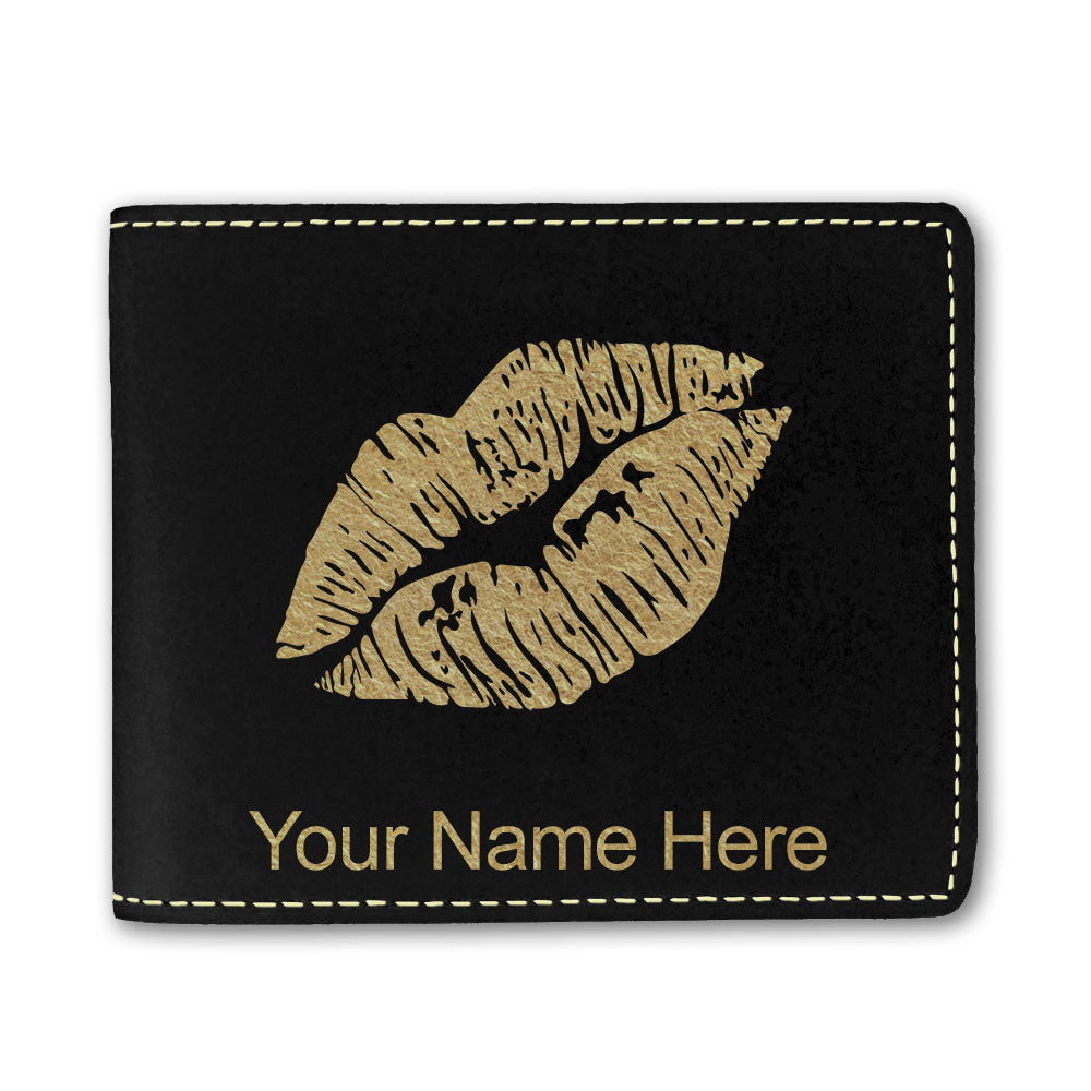 Faux Leather Bi-Fold Wallet, Lipstick Kiss, Personalized Engraving Included