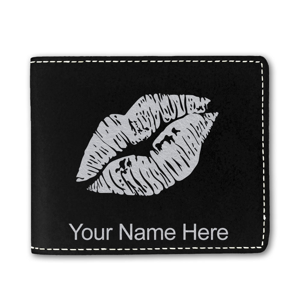 Faux Leather Bi-Fold Wallet, Lipstick Kiss, Personalized Engraving Included