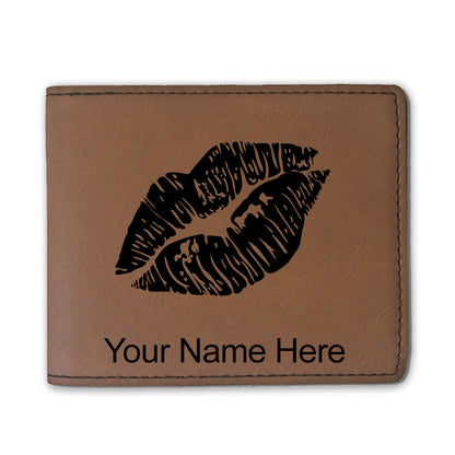 Faux Leather Bi-Fold Wallet, Lipstick Kiss, Personalized Engraving Included