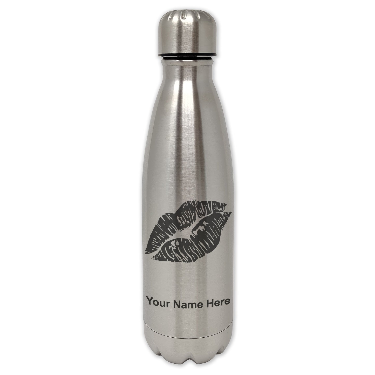 LaserGram Single Wall Water Bottle, Lipstick Kiss, Personalized Engraving Included