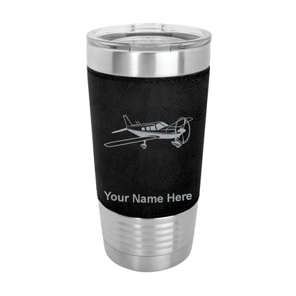 20oz Faux Leather Tumbler Mug, Low Wing Airplane, Personalized Engraving Included - LaserGram Custom Engraved Gifts