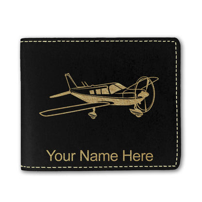 Faux Leather Bi-Fold Wallet, Low Wing Airplane, Personalized Engraving Included