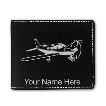 Faux Leather Bi-Fold Wallet, Low Wing Airplane, Personalized Engraving Included