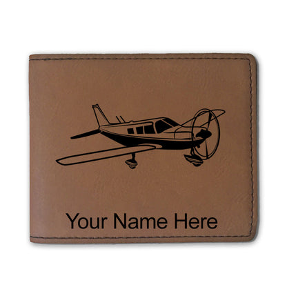 Faux Leather Bi-Fold Wallet, Low Wing Airplane, Personalized Engraving Included