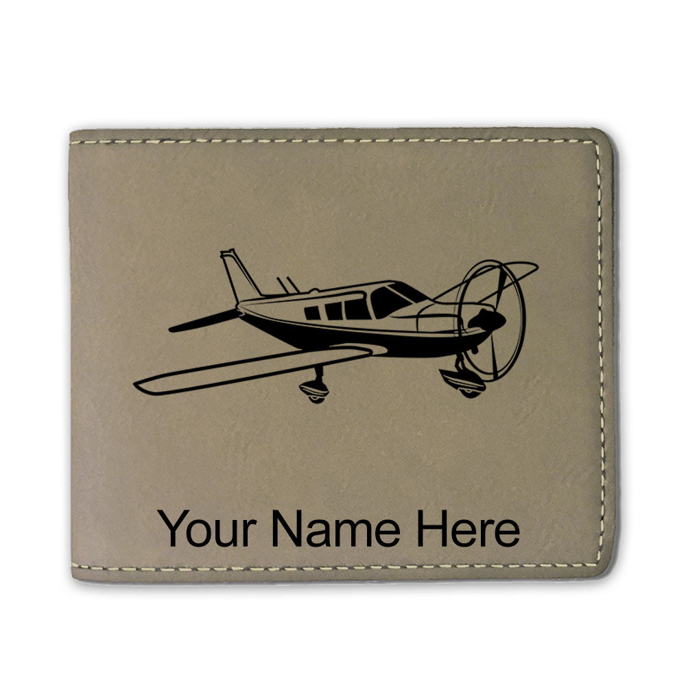 Faux Leather Bi-Fold Wallet, Low Wing Airplane, Personalized Engraving Included