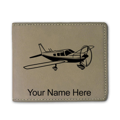 Faux Leather Bi-Fold Wallet, Low Wing Airplane, Personalized Engraving Included