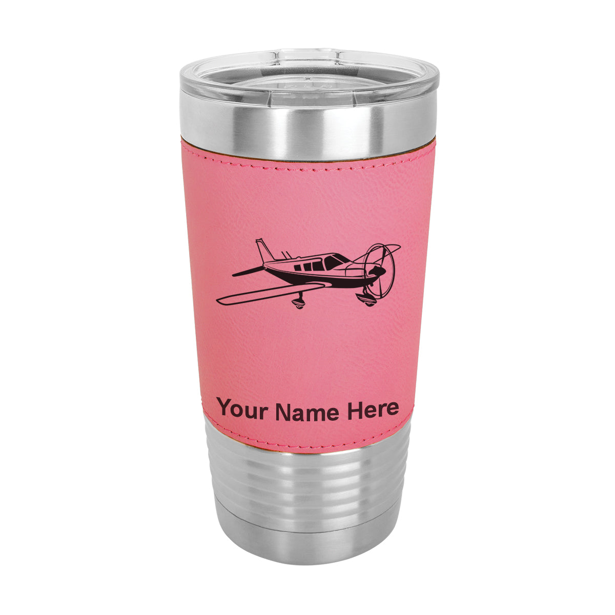 20oz Faux Leather Tumbler Mug, Low Wing Airplane, Personalized Engraving Included - LaserGram Custom Engraved Gifts