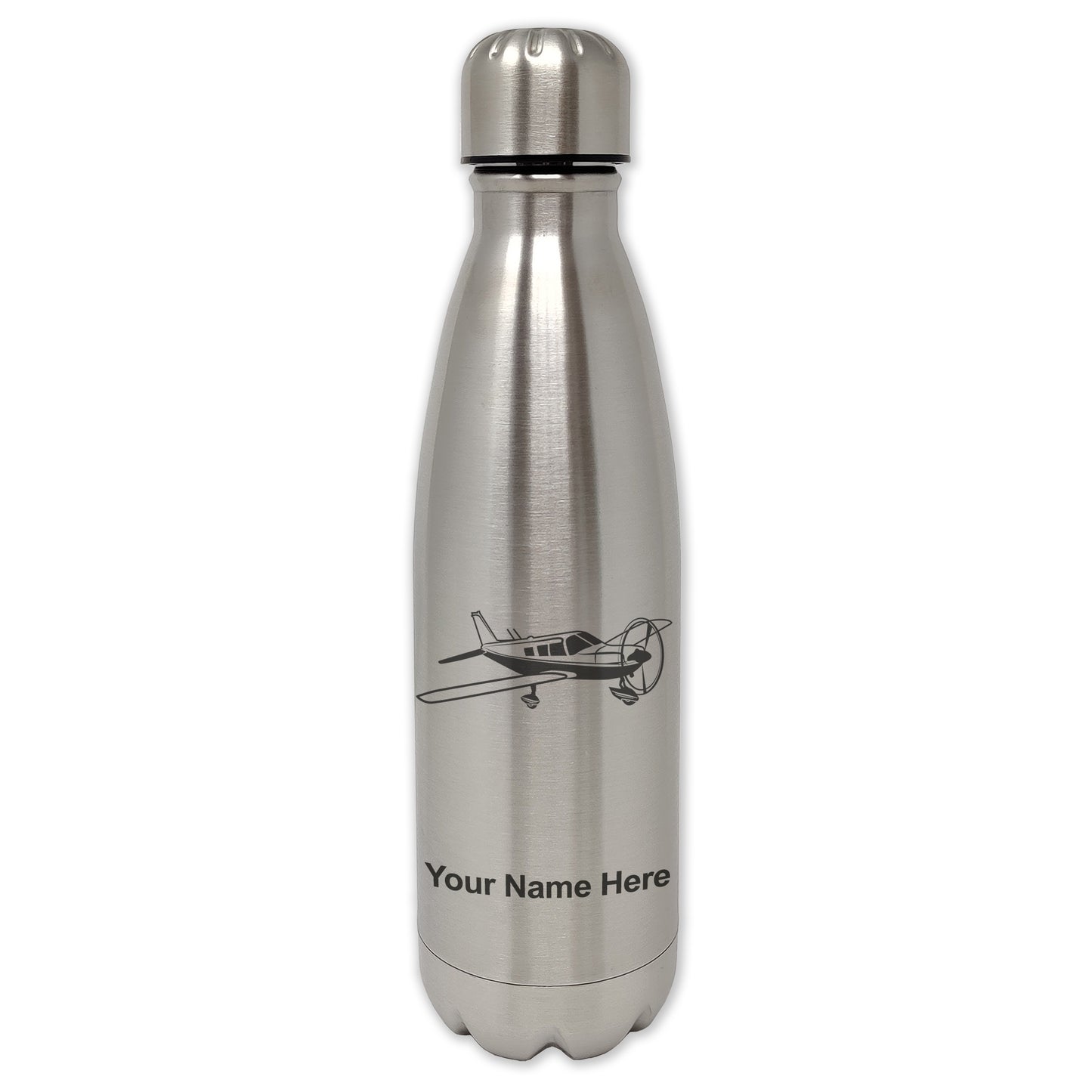 LaserGram Single Wall Water Bottle, Low Wing Airplane, Personalized Engraving Included