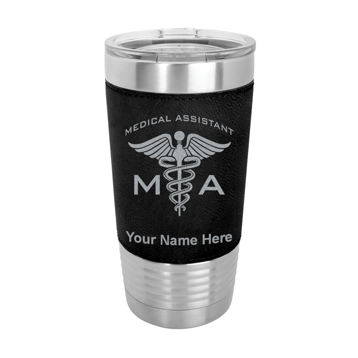 20oz Faux Leather Tumbler Mug, MA Medical Assistant, Personalized Engraving Included - LaserGram Custom Engraved Gifts