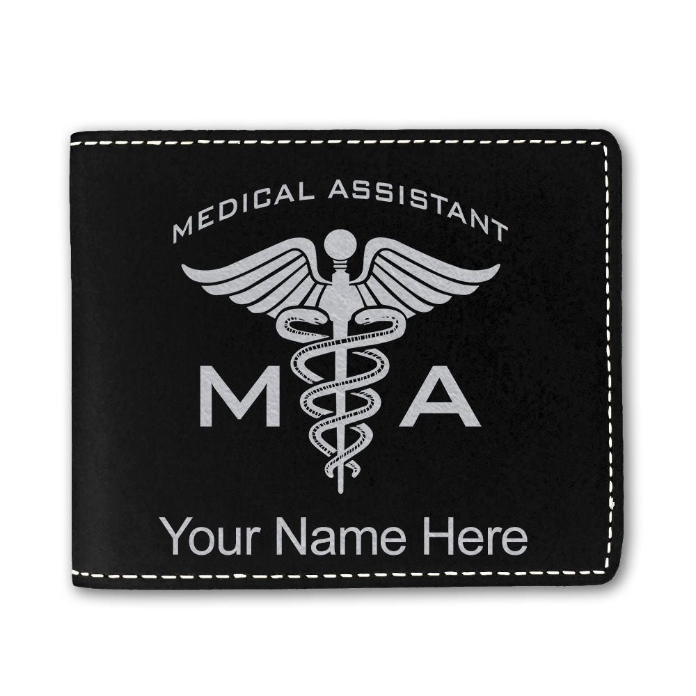Faux Leather Bi-Fold Wallet, MA Medical Assistant, Personalized Engraving Included
