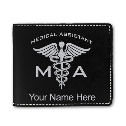 Faux Leather Bi-Fold Wallet, MA Medical Assistant, Personalized Engraving Included