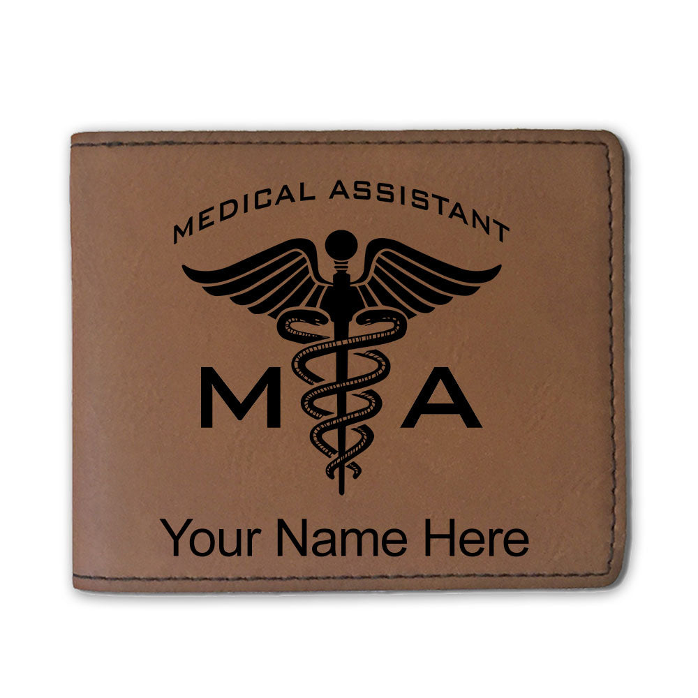 Faux Leather Bi-Fold Wallet, MA Medical Assistant, Personalized Engraving Included