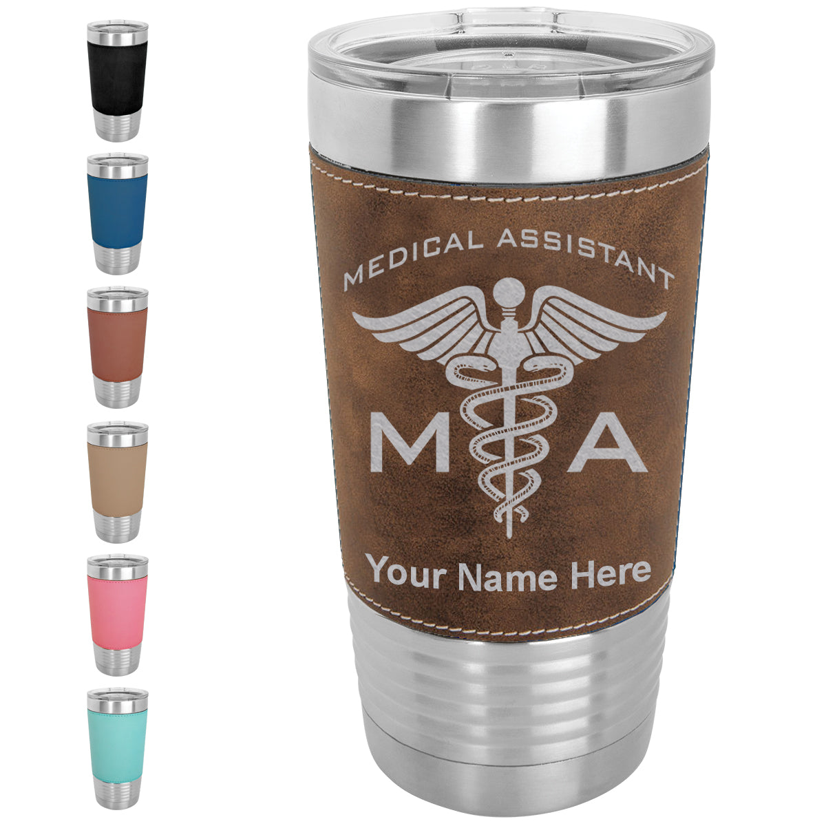 20oz Faux Leather Tumbler Mug, MA Medical Assistant, Personalized Engraving Included - LaserGram Custom Engraved Gifts