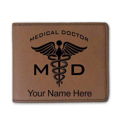 Faux Leather Bi-Fold Wallet, MD Medical Doctor, Personalized Engraving Included