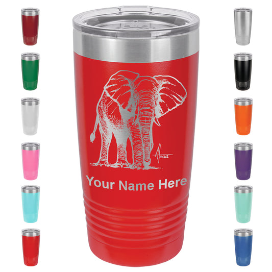 20oz Vacuum Insulated Tumbler Mug, African Elephant, Personalized Engraving Included