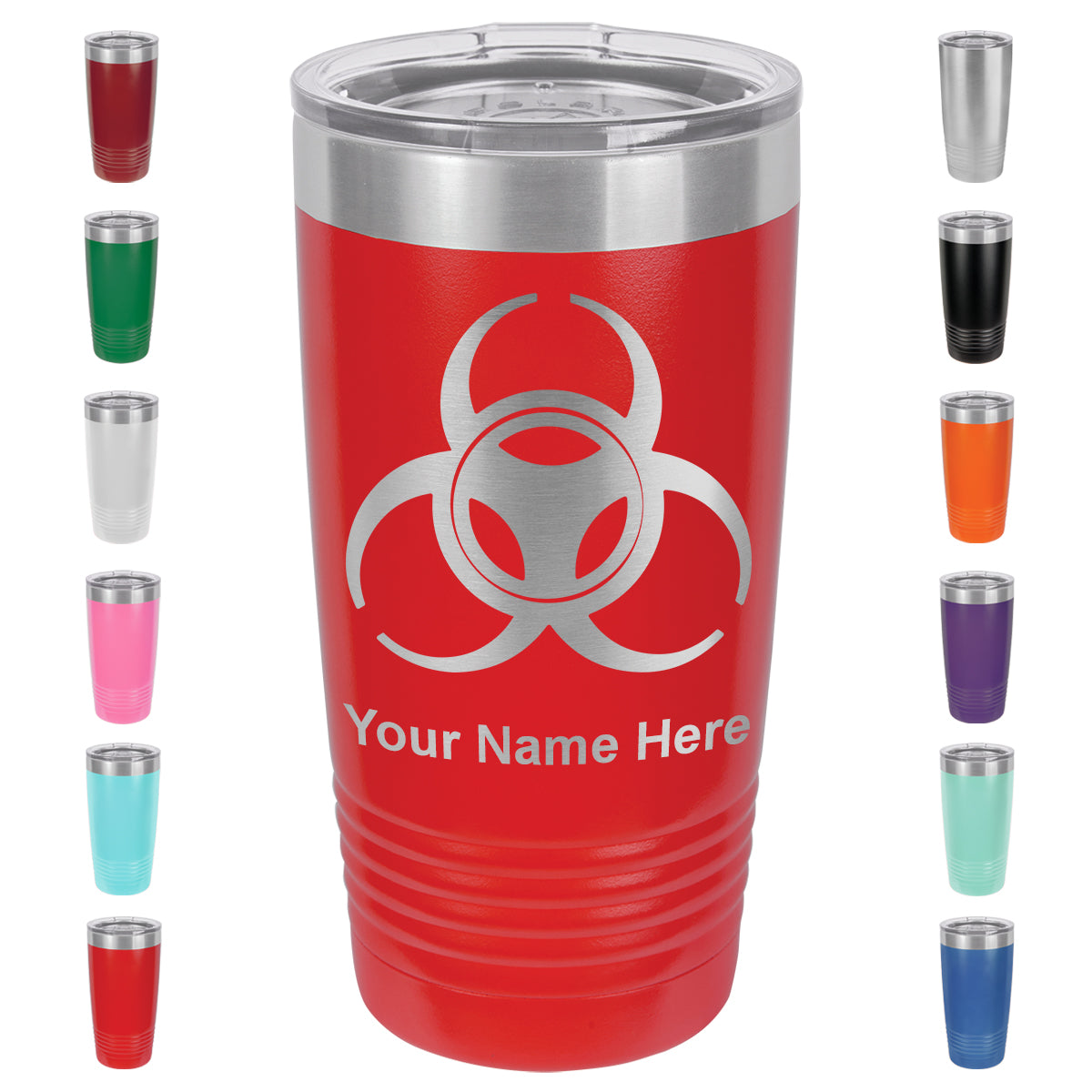 20oz Vacuum Insulated Tumbler Mug, Biohazard Symbol, Personalized Engraving Included