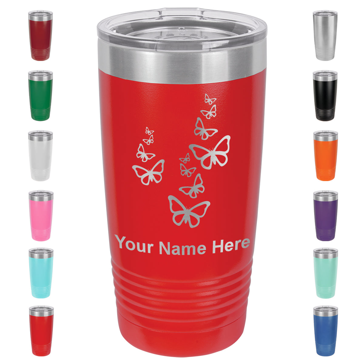 20oz Vacuum Insulated Tumbler Mug, Butterflies, Personalized Engraving Included
